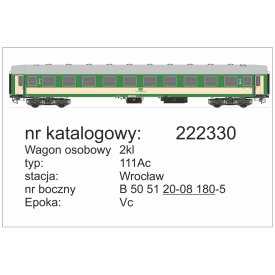 Robo 222331 , wagon osobowy 111Ac 2kl Wrocław z oświetleniem  , Skala H0